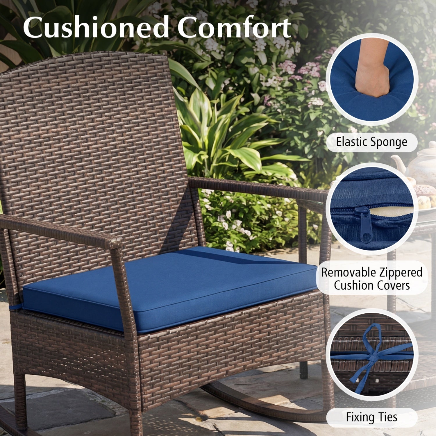 Wicker 3-Piece Patio Rocking Set with Coffee Table, Navy Patio Conversation Sets at Gallery Canada