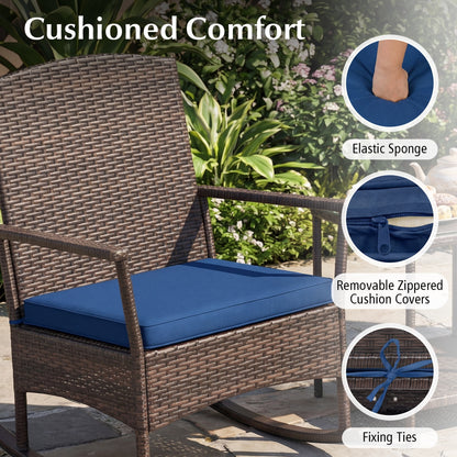 Wicker 3-Piece Patio Rocking Set with Coffee Table, Navy Patio Conversation Sets at Gallery Canada