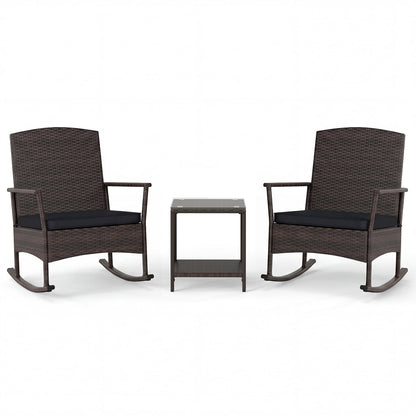 3 Piece Patio Rocking Set, Wicker Rocking Chairs, 2-Tier Coffee Table, Black Patio Conversation Sets Black at Gallery Canada