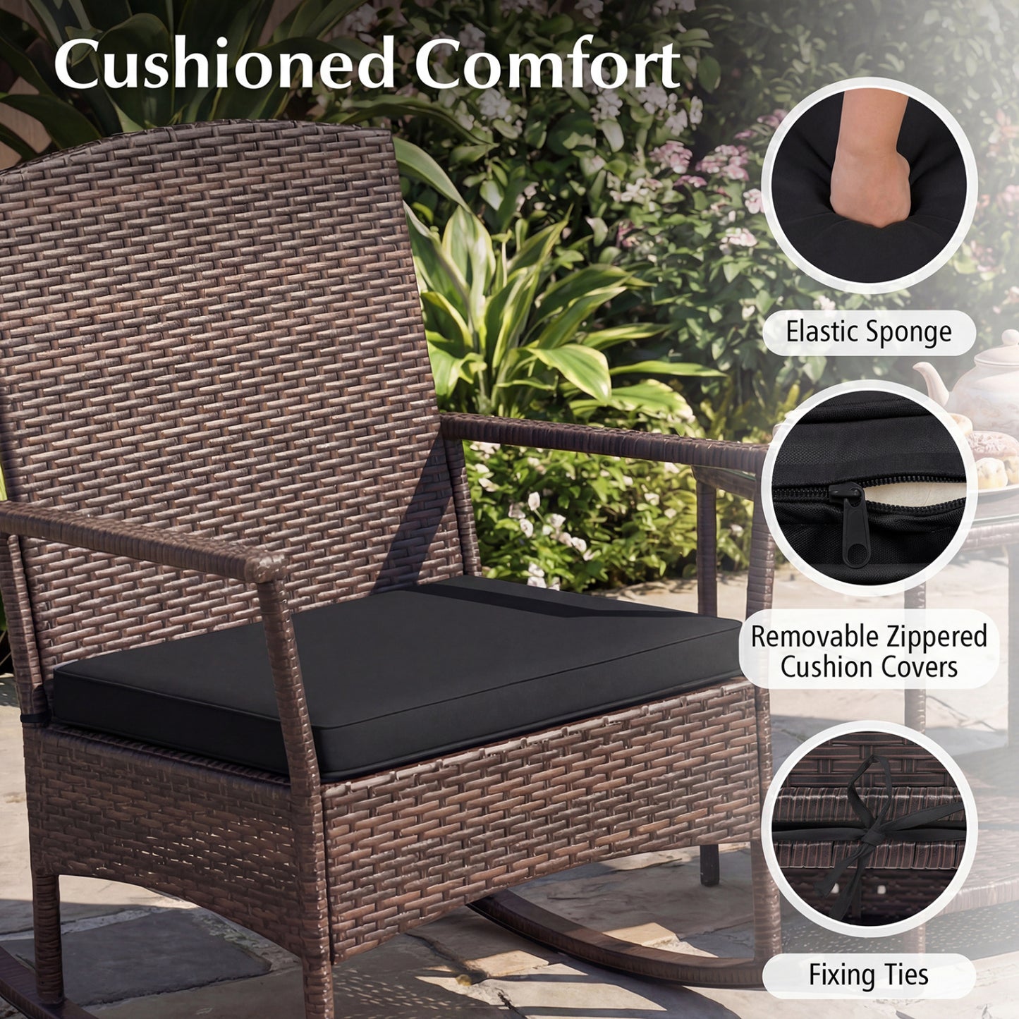 3 Piece Patio Rocking Set, Wicker Rocking Chairs, 2-Tier Coffee Table, Black Patio Conversation Sets at Gallery Canada