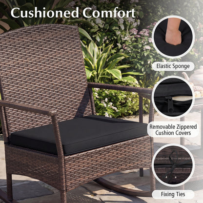 3 Piece Patio Rocking Set, Wicker Rocking Chairs, 2-Tier Coffee Table, Black Patio Conversation Sets at Gallery Canada