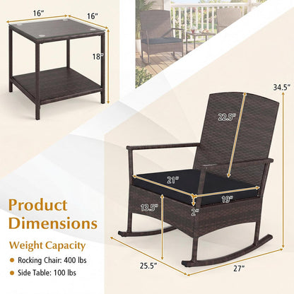 3 Piece Patio Rocking Set, Wicker Rocking Chairs, 2-Tier Coffee Table, Black Patio Conversation Sets at Gallery Canada