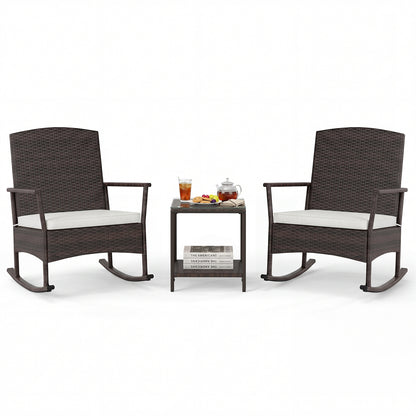 3 Piece Patio Rocking Set, Wicker Chairs, 2-Tier Coffee Table, Off White Patio Conversation Sets at Gallery Canada