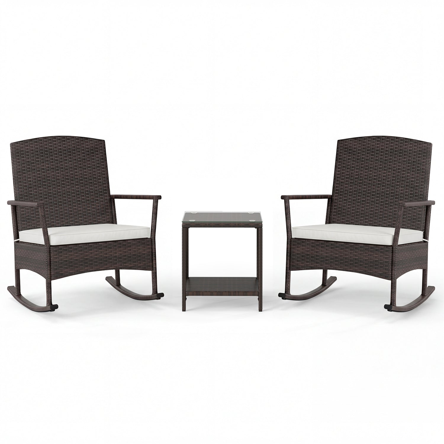 3 Piece Patio Rocking Set, Wicker Chairs, 2-Tier Coffee Table, Off White Patio Conversation Sets at Gallery Canada