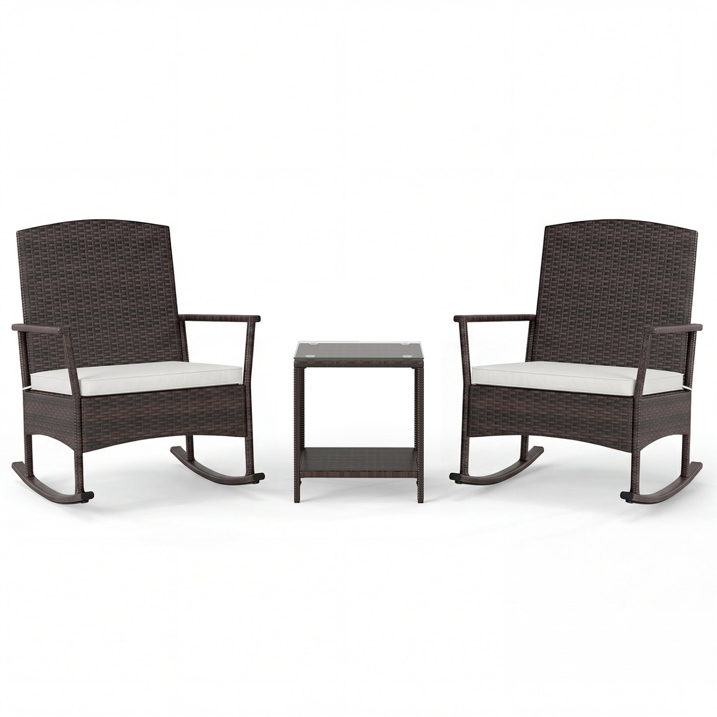 3 Piece Patio Rocking Set, Wicker Chairs, 2-Tier Coffee Table, Off White Patio Conversation Sets at Gallery Canada