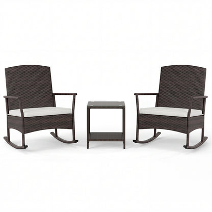 3 Piece Patio Rocking Set, Wicker Chairs, 2-Tier Coffee Table, Off White Patio Conversation Sets at Gallery Canada