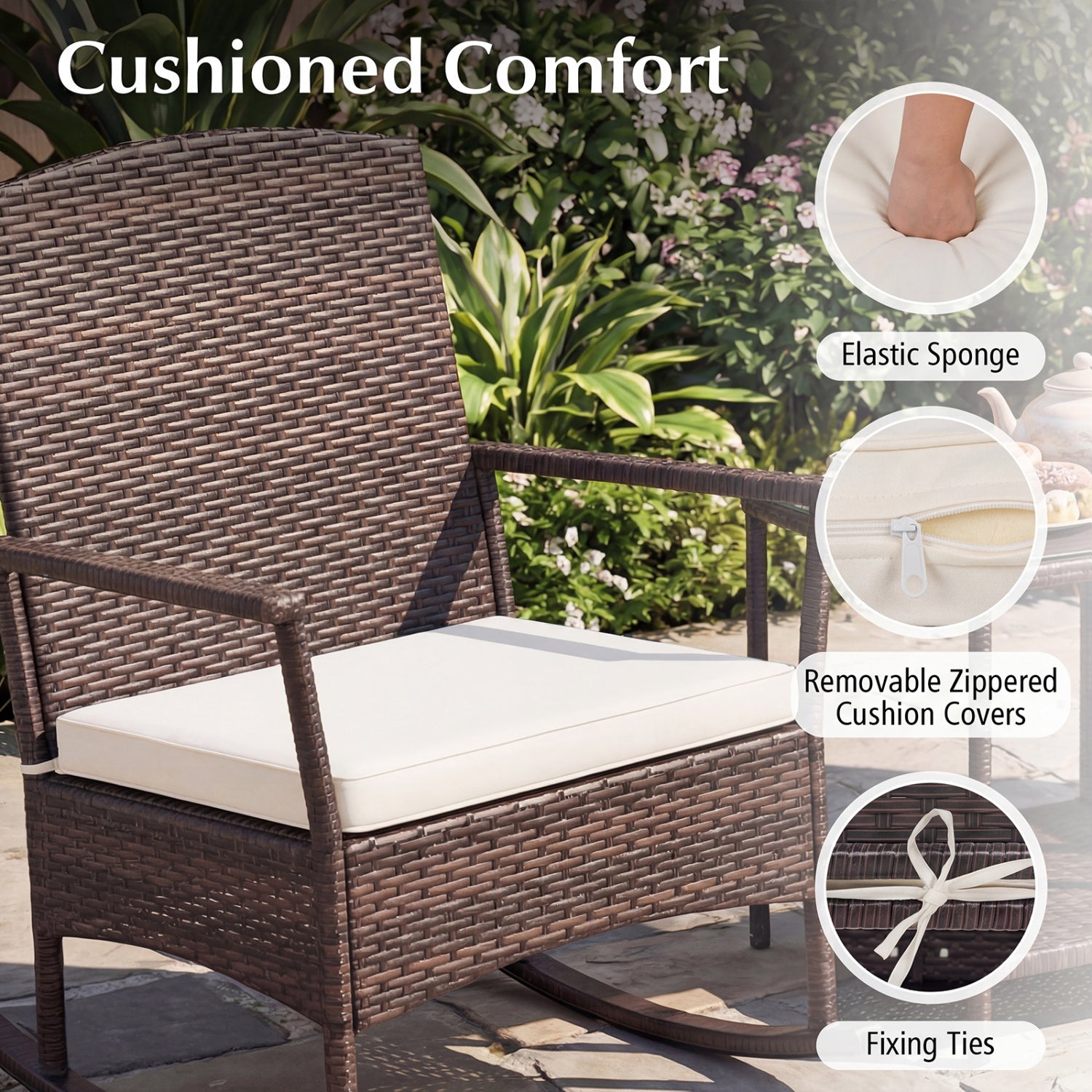 3 Piece Patio Rocking Set, Wicker Chairs, 2-Tier Coffee Table, Off White Patio Conversation Sets at Gallery Canada