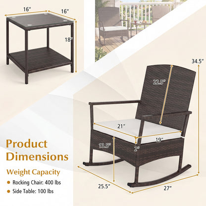 3 Piece Patio Rocking Set, Wicker Chairs, 2-Tier Coffee Table, Off White Patio Conversation Sets at Gallery Canada