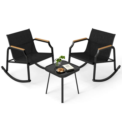 Ensemble de bistrot à bascule pour patio de 3 pièces avec table en verre, noir