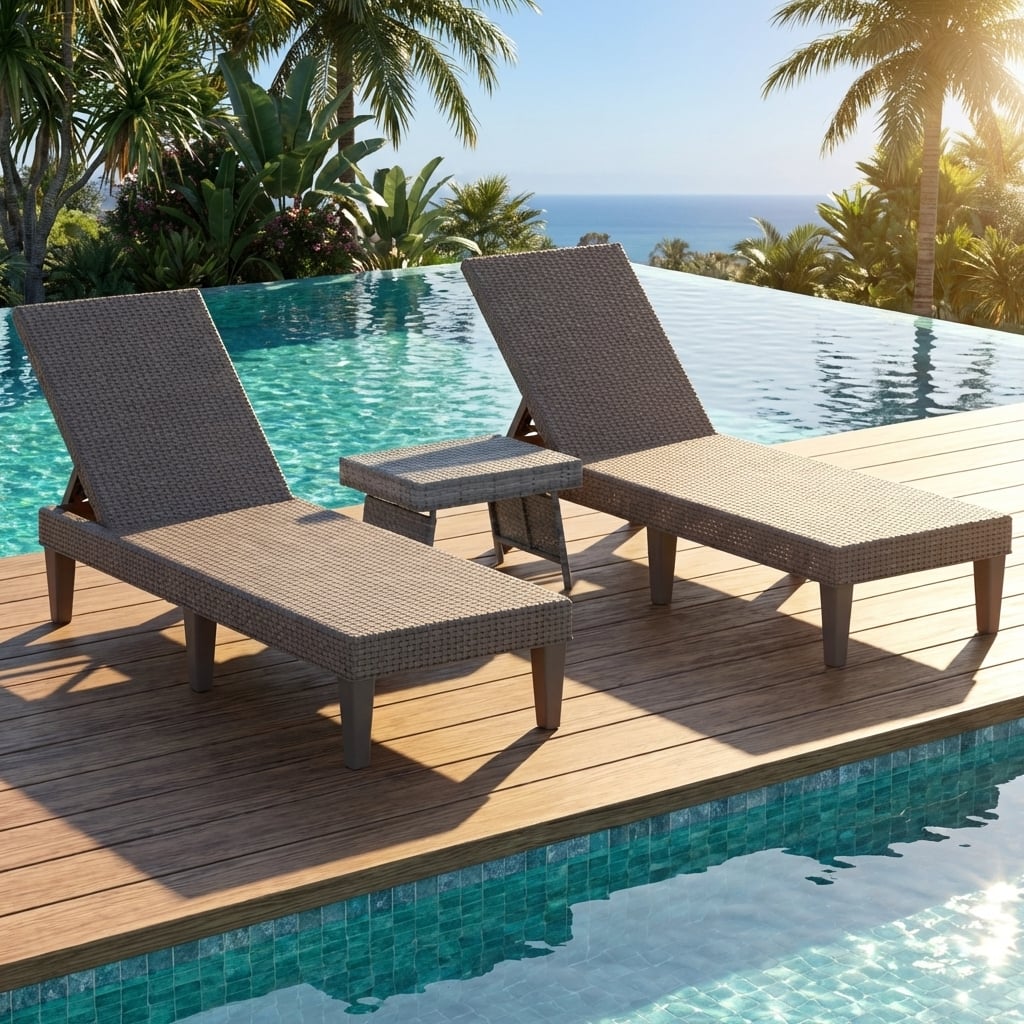 3-Piece Patio Set, 2 Adjustable Lounger Chairs, Rattan Side Table Outdoor Chaise Lounges at Gallery Canada