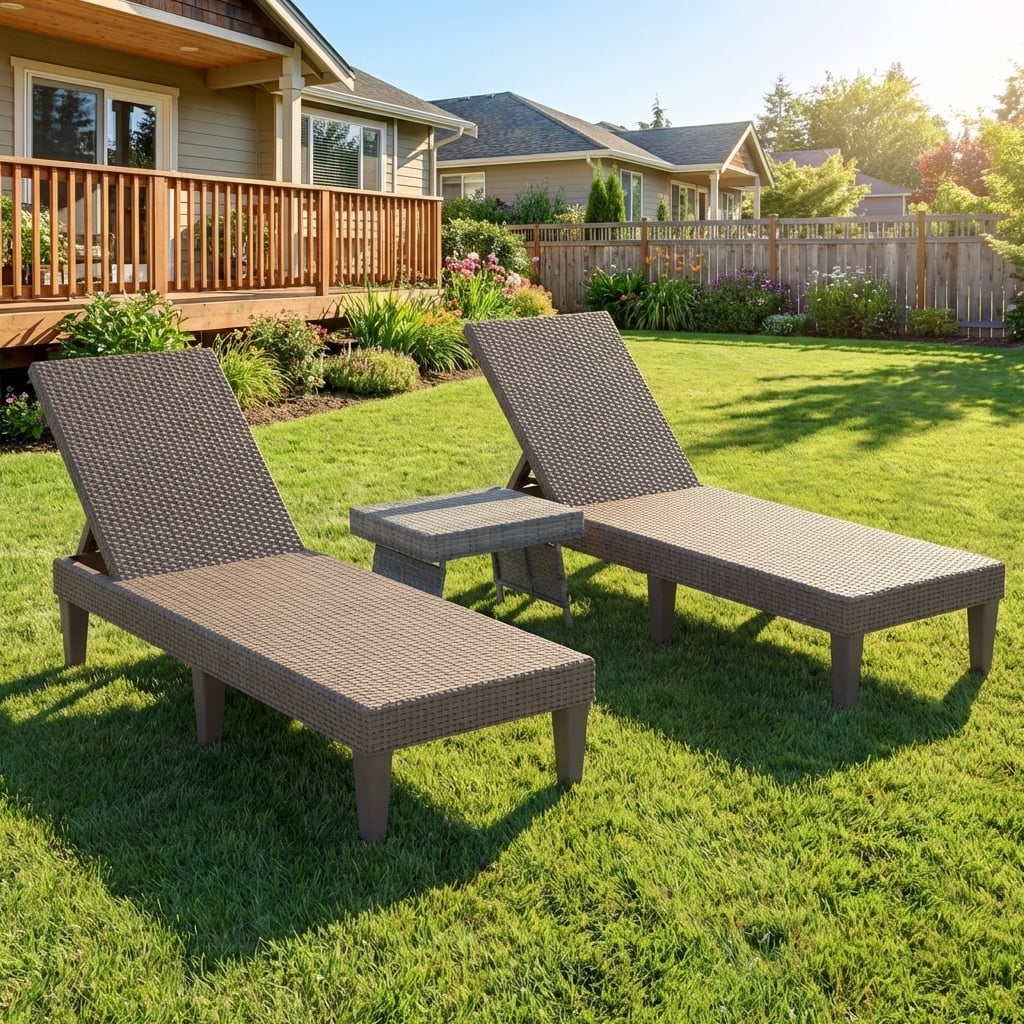 3-Piece Patio Set, 2 Adjustable Lounger Chairs, Rattan Side Table Outdoor Chaise Lounges at Gallery Canada