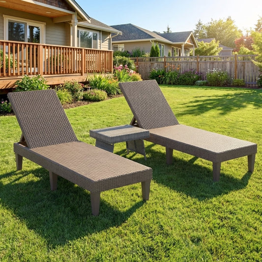 3-Piece Patio Set, 2 Adjustable Lounger Chairs, Rattan Side Table Outdoor Chaise Lounges Options at Gallery Canada