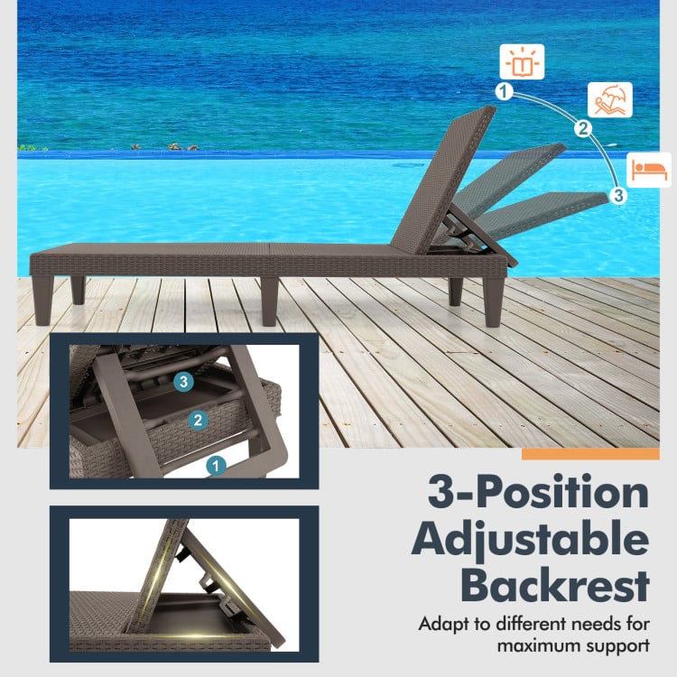 3-Piece Patio Set, 2 Adjustable Lounger Chairs, Rattan Side Table Outdoor Chaise Lounges at Gallery Canada