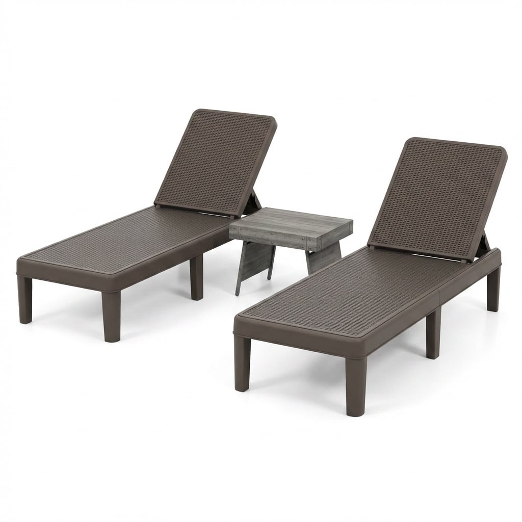 3-Piece Patio Set, 2 Adjustable Lounger Chairs, Rattan Side Table Outdoor Chaise Lounges at Gallery Canada