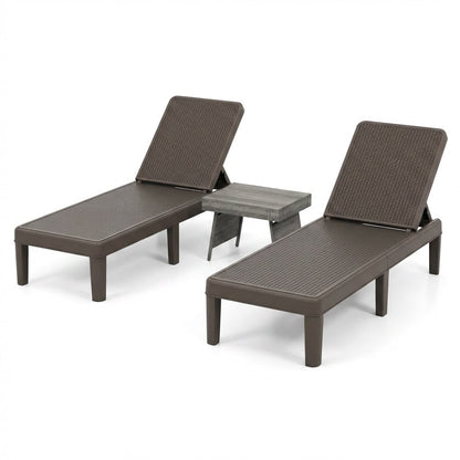 3-Piece Patio Set, 2 Adjustable Lounger Chairs, Rattan Side Table Outdoor Chaise Lounges at Gallery Canada