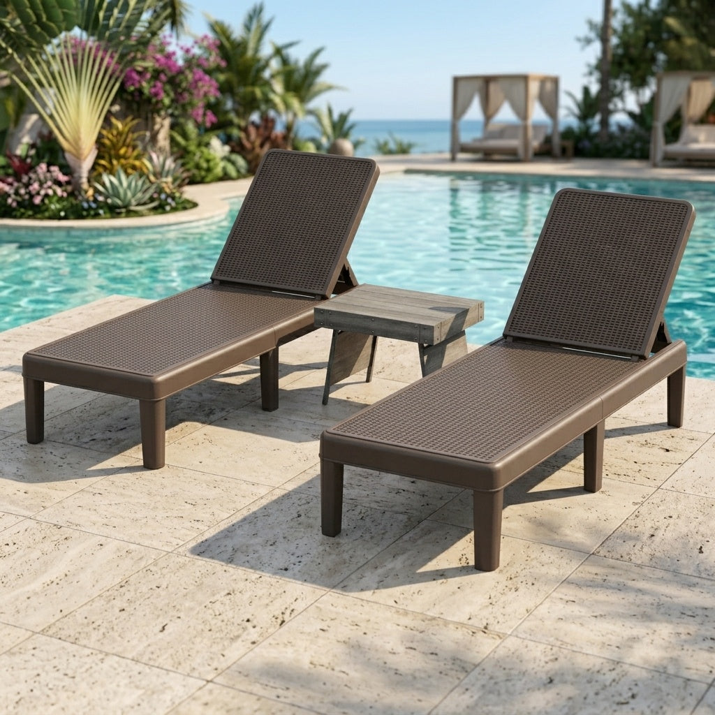 3-Piece Patio Set, 2 Adjustable Lounger Chairs, Rattan Side Table Outdoor Chaise Lounges at Gallery Canada