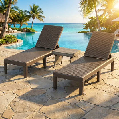 3-Piece Patio Set, 2 Adjustable Lounger Chairs, Rattan Side Table Outdoor Chaise Lounges at Gallery Canada