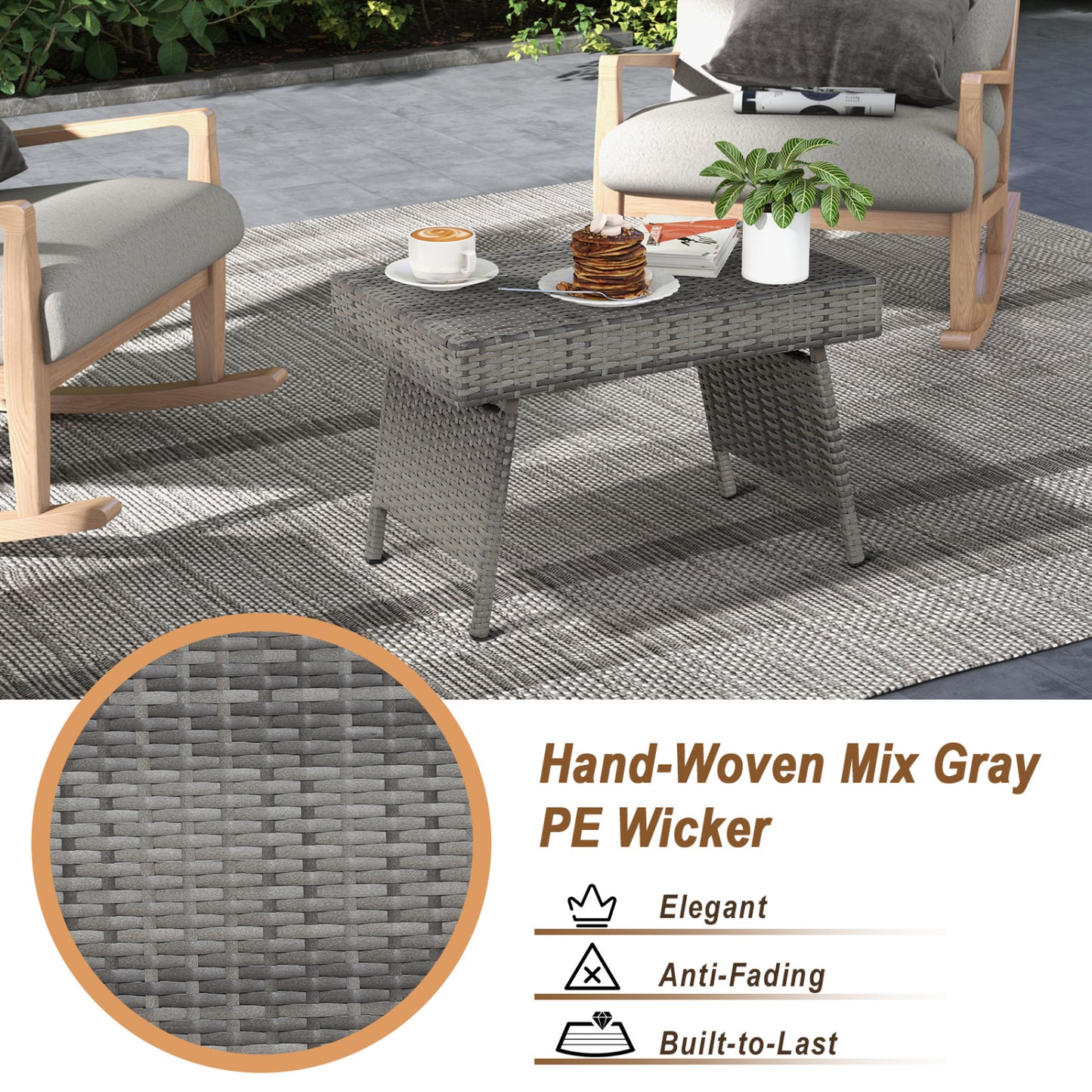 3-Piece Patio Set, 2 Adjustable Lounger Chairs, Rattan Side Table Outdoor Chaise Lounges at Gallery Canada