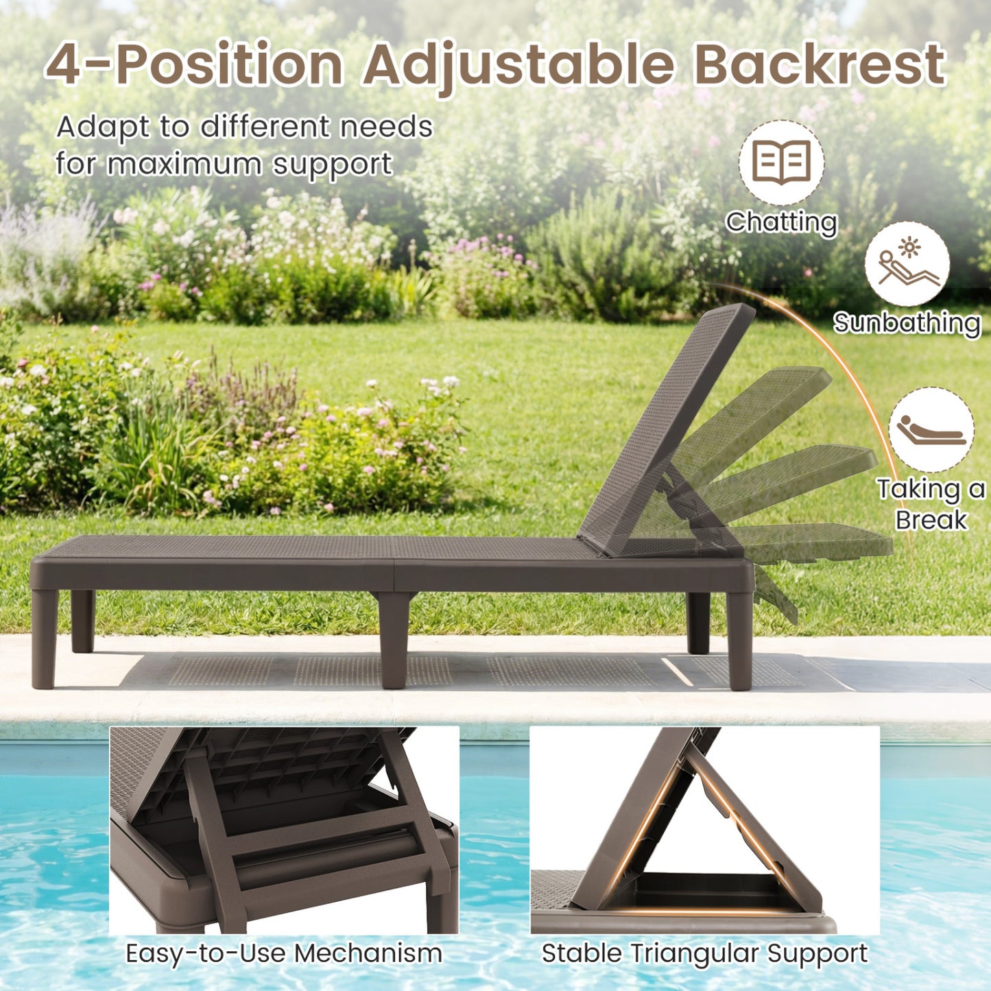 3-Piece Patio Set, 2 Adjustable Lounger Chairs, Rattan Side Table Outdoor Chaise Lounges at Gallery Canada