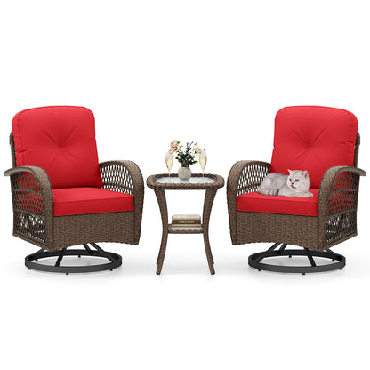 3 Piece Patio Swivel Rocker Set, Tempered Glass Side Table, Thick Cushions, Red Patio Rocking Chairs & Gliders Red at Gallery Canada