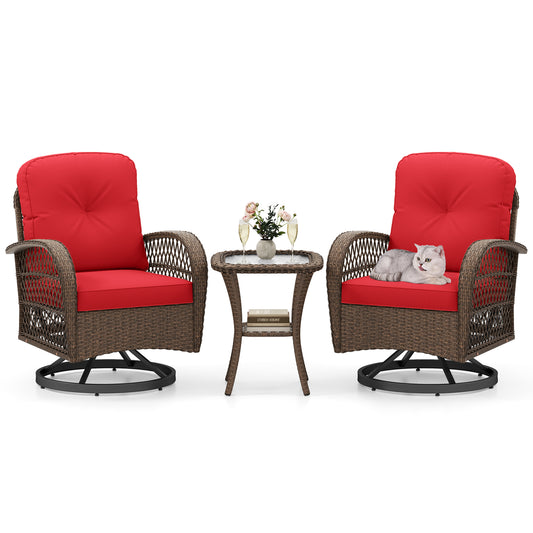 3 Piece Patio Swivel Rocker Set, Tempered Glass Side Table, Thick Cushions, Red Patio Rocking Chairs & Gliders Red at Gallery Canada