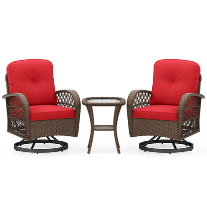3 Piece Patio Swivel Rocker Set, Tempered Glass Side Table, Thick Cushions, Red Patio Rocking Chairs & Gliders at Gallery Canada