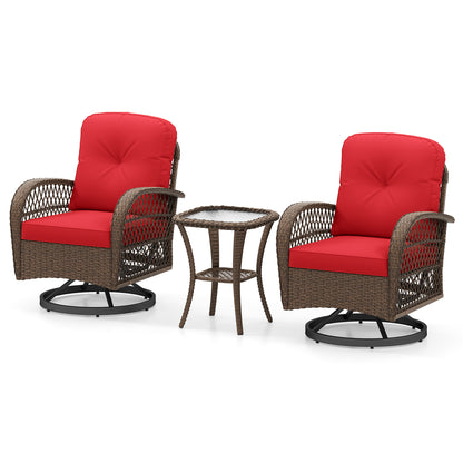 3 Piece Patio Swivel Rocker Set, Tempered Glass Side Table, Thick Cushions, Red Patio Rocking Chairs & Gliders at Gallery Canada