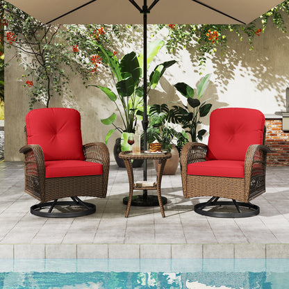 3 Piece Patio Swivel Rocker Set, Tempered Glass Side Table, Thick Cushions, Red Patio Rocking Chairs & Gliders at Gallery Canada