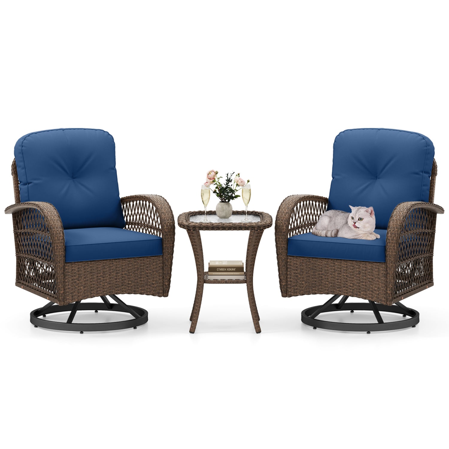 3-Piece Patio Swivel Rocker Set, Navy Patio Rocking Chairs & Gliders at Gallery Canada