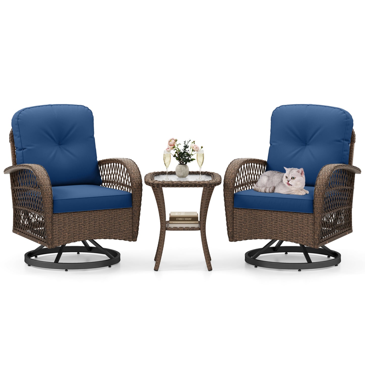 3-Piece Patio Swivel Rocker Set, Navy Patio Rocking Chairs & Gliders at Gallery Canada