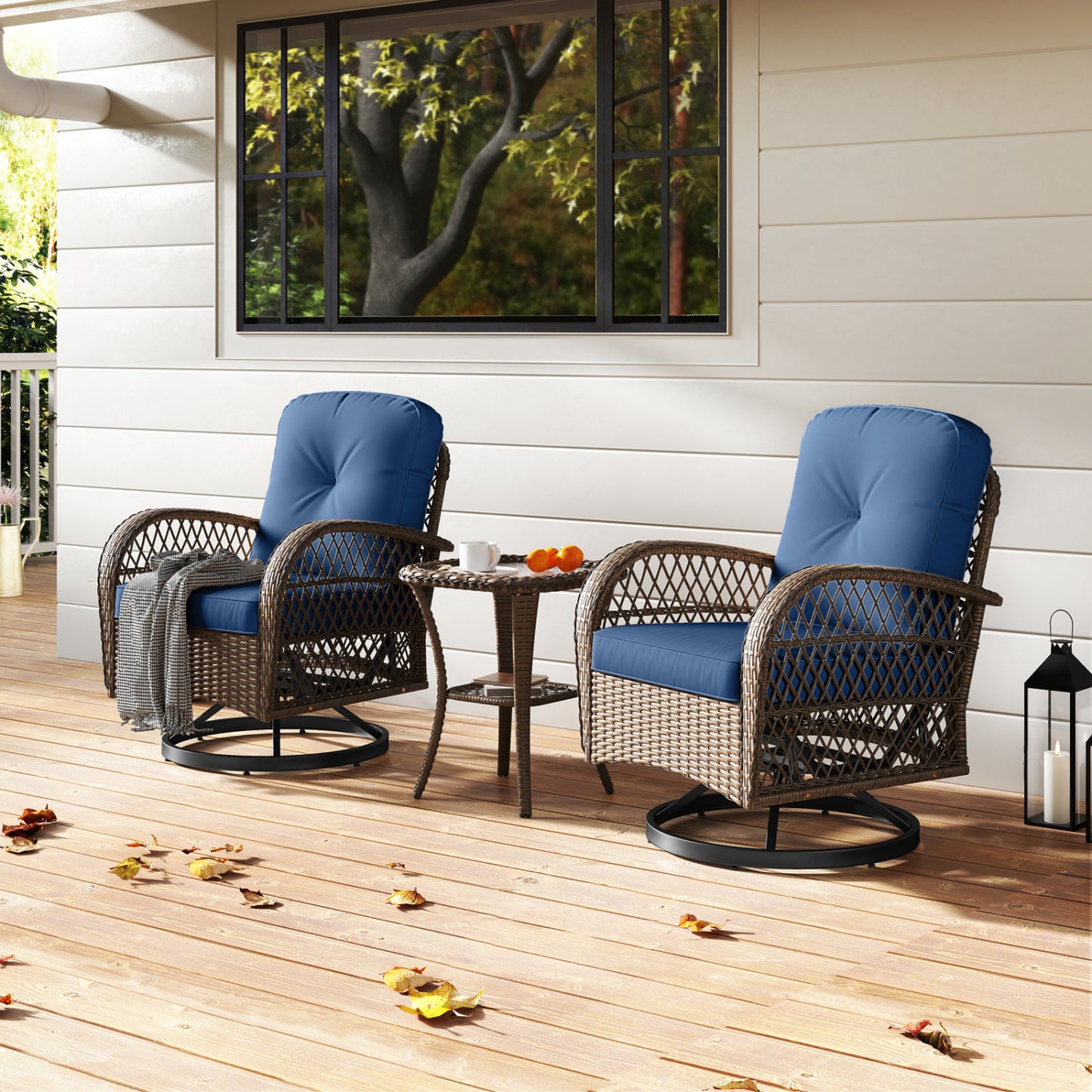 3-Piece Patio Swivel Rocker Set, Navy Patio Rocking Chairs & Gliders at Gallery Canada