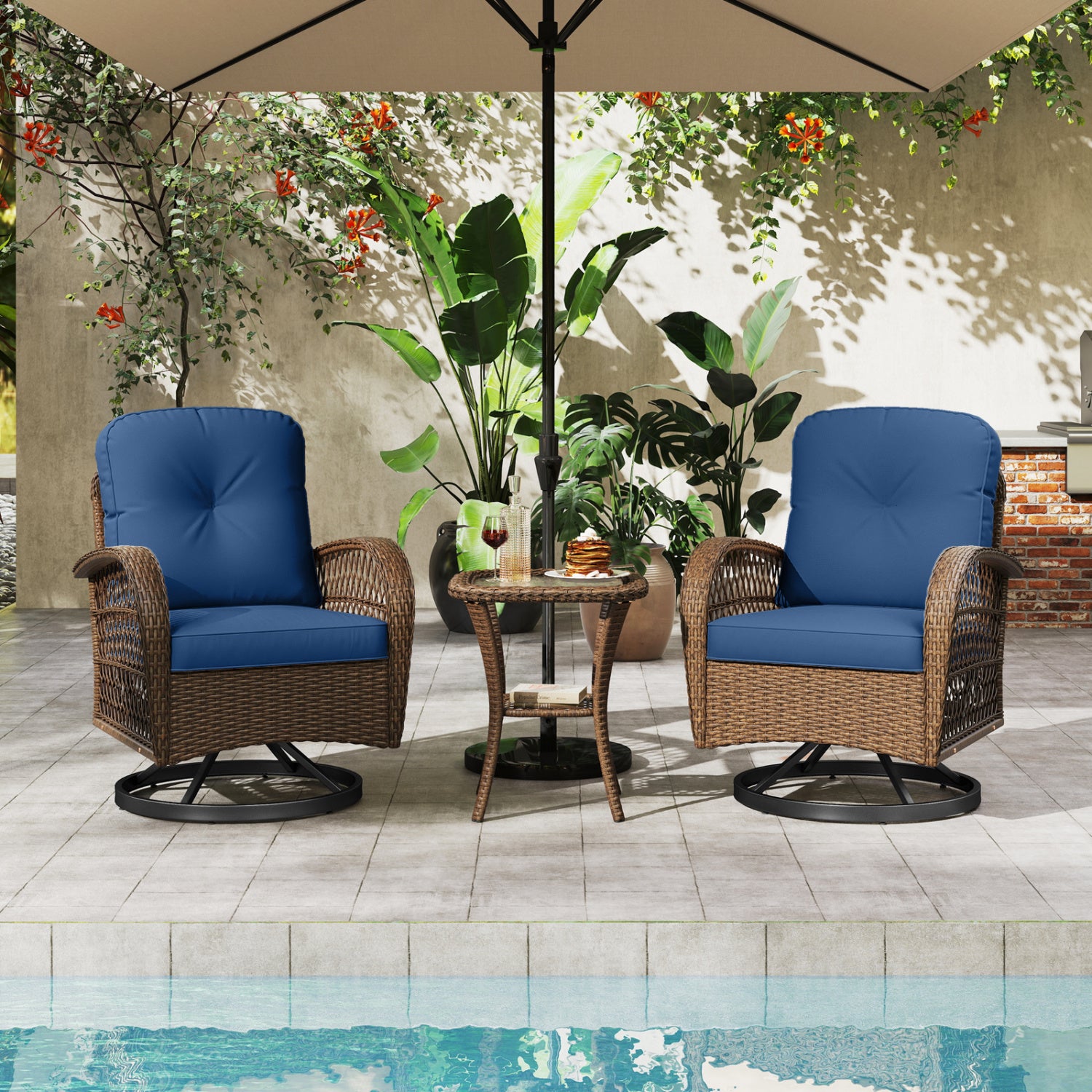 3-Piece Patio Swivel Rocker Set, Navy Patio Rocking Chairs & Gliders at Gallery Canada