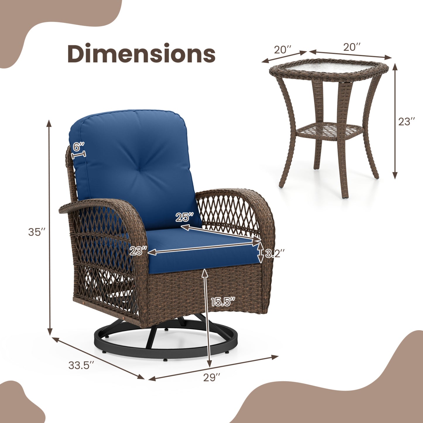 3-Piece Patio Swivel Rocker Set, Navy Patio Rocking Chairs & Gliders at Gallery Canada