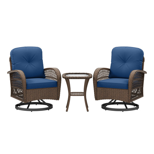 3-Piece Patio Swivel Rocker Set, Navy