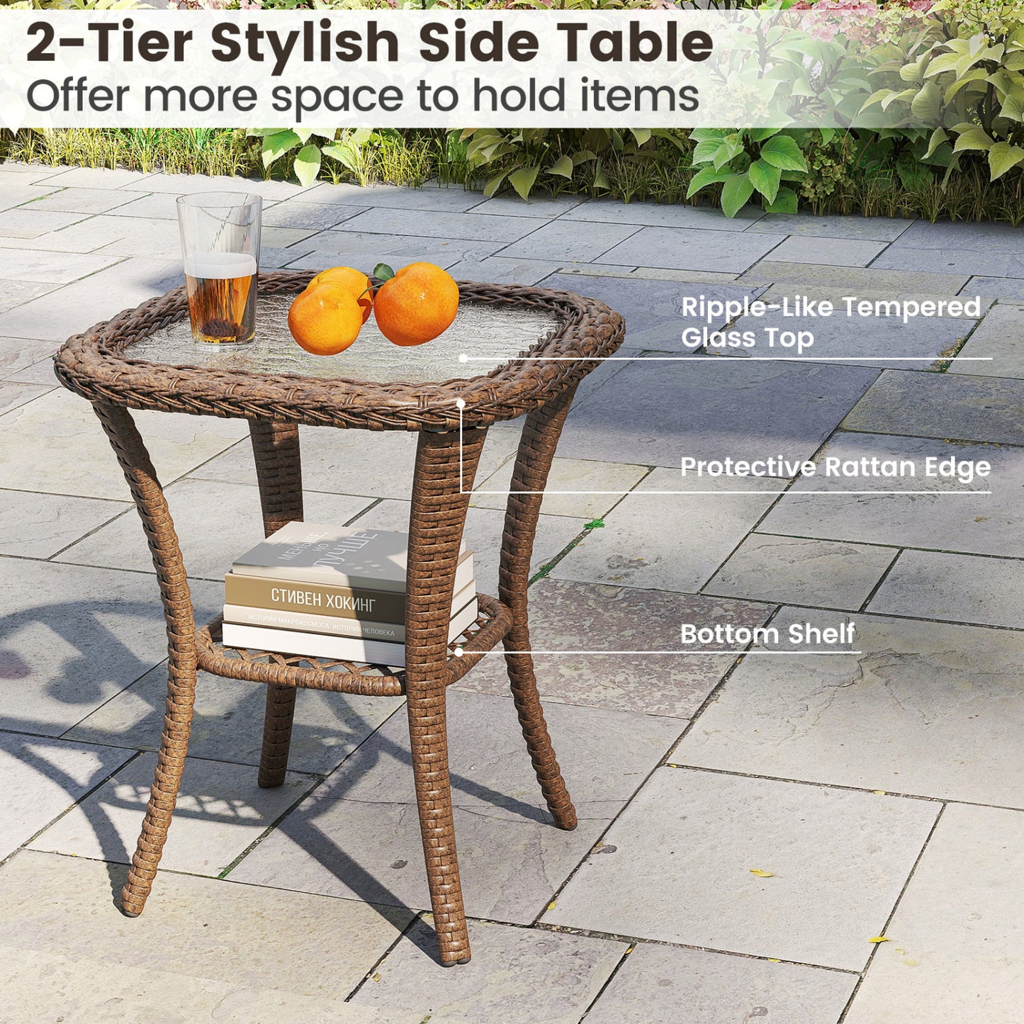 3 Piece Patio Swivel Rocker Set, Tempered Glass Side Table, Thick Cushions, Black