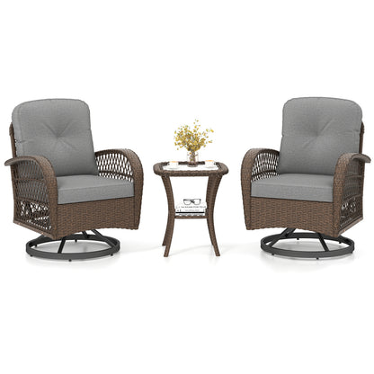3 Piece Patio Swivel Rocker Set, With Glass Side Table, Gray