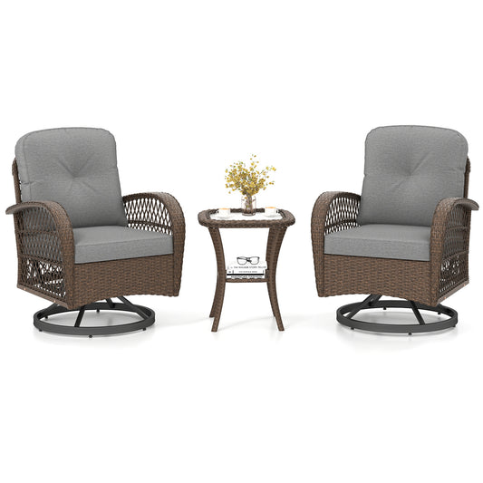 3 Piece Patio Swivel Rocker Set, With Glass Side Table, Gray Patio Rocking Chairs & Gliders Gray at Gallery Canada