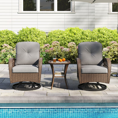 3 Piece Patio Swivel Rocker Set, With Glass Side Table, Gray