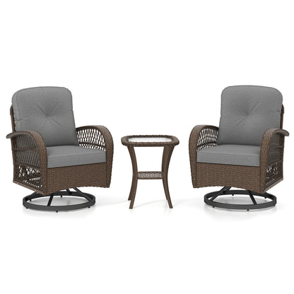 3 Piece Patio Swivel Rocker Set, With Glass Side Table, Gray