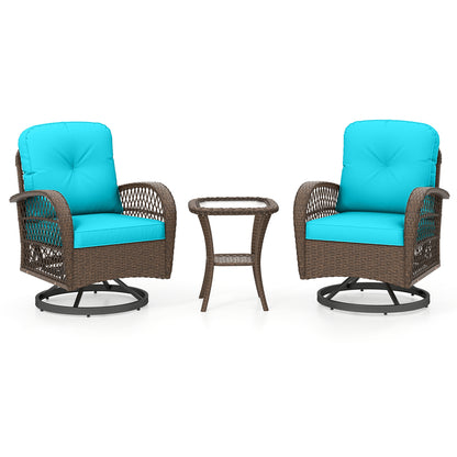 3 Piece Patio Swivel Rocker Set with Tempered Glass Side Table and Thick Cushions, Turquoise Patio Rocking Chairs & Gliders Turquoise at Gallery Canada