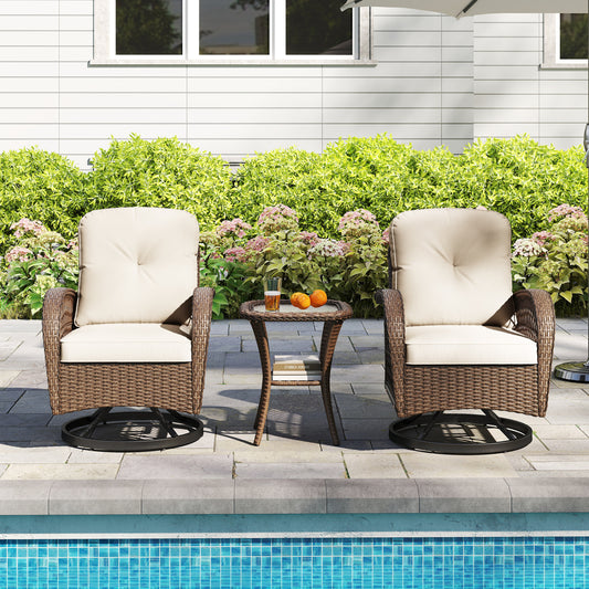 3 Piece Patio Swivel Rocker Set with Tempered Glass Side Table and Thick Cushions, White Patio Rocking Chairs & Gliders White at Gallery Canada