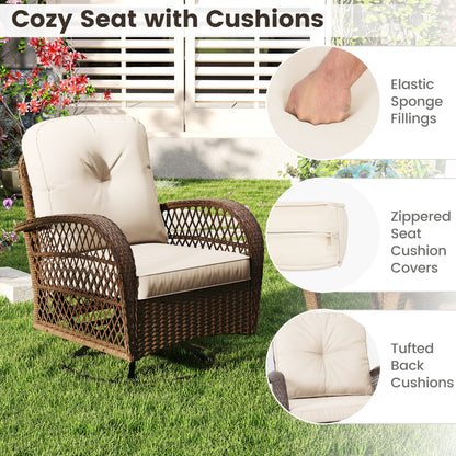3 Piece Patio Swivel Rocker Set with Tempered Glass Side Table and Thick Cushions, White Patio Rocking Chairs & Gliders at Gallery Canada