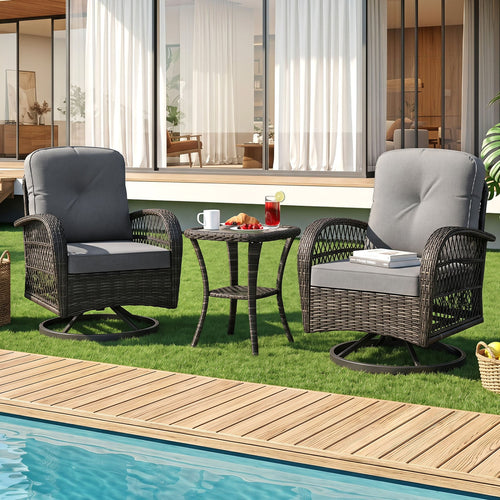 3 Piece Patio Swivel Rocker Set, Dark Gray