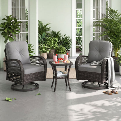 3 Piece Patio Swivel Rocker Set, Dark Gray