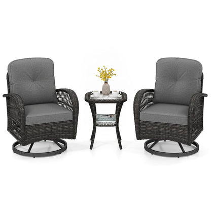 3 Piece Patio Swivel Rocker Set, Dark Gray