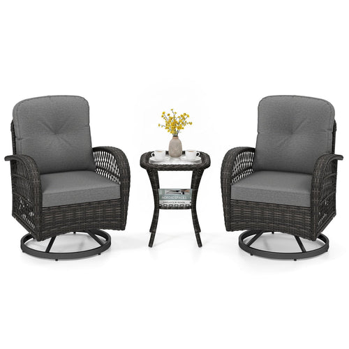 3 Piece Patio Swivel Rocker Set, Dark Gray