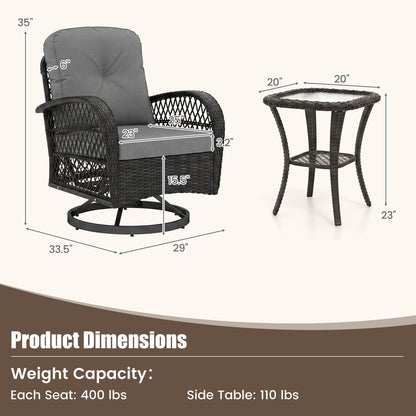 3 Piece Patio Swivel Rocker Set, Dark Gray