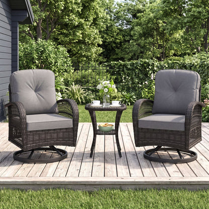 3 Piece Patio Swivel Rocker Set, Dark Gray