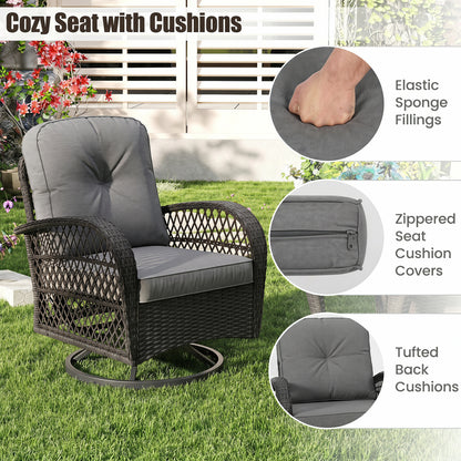 3 Piece Patio Swivel Rocker Set, Dark Gray
