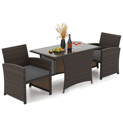 Ensemble de salle à manger en osier pour patio de 3 pièces, table en verre, gris